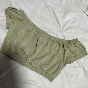 Olive Green Cropped, Off Shoulder, Top
